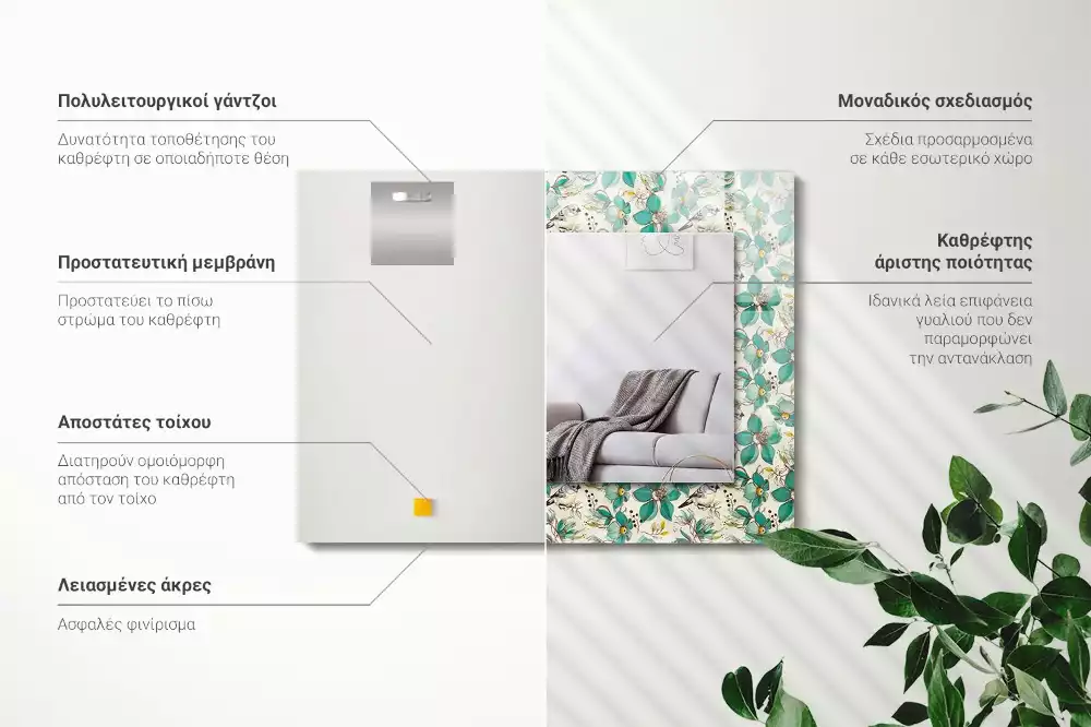 Obdĺžnikové ozdobné zrkadlo Vtáky a kvety