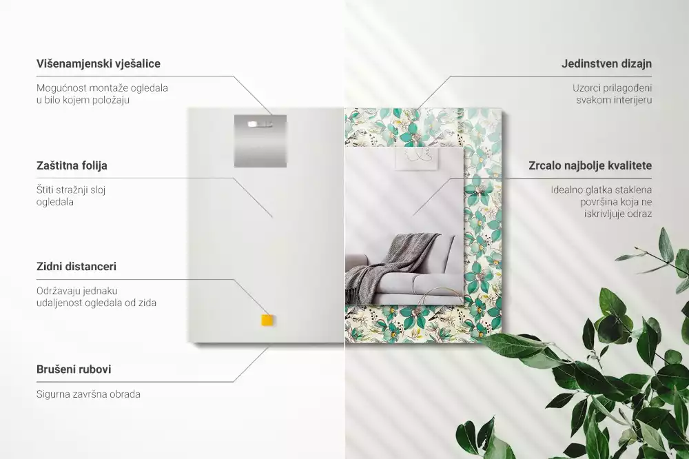 Obdĺžnikové ozdobné zrkadlo Vtáky a kvety