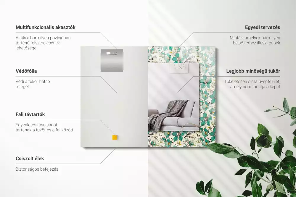 Obdĺžnikové ozdobné zrkadlo Vtáky a kvety