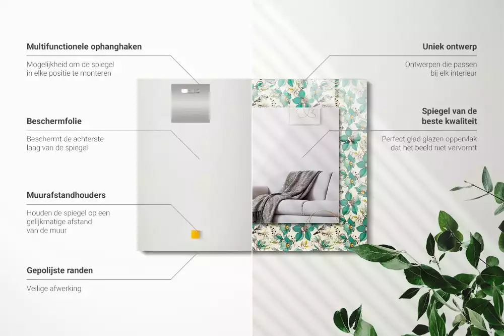 Obdĺžnikové ozdobné zrkadlo Vtáky a kvety