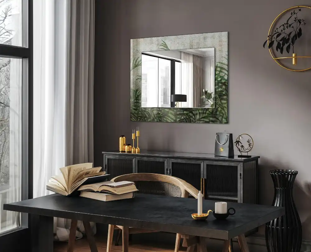 Obdĺžnikové ozdobné zrkadlo Zelené listy papradia