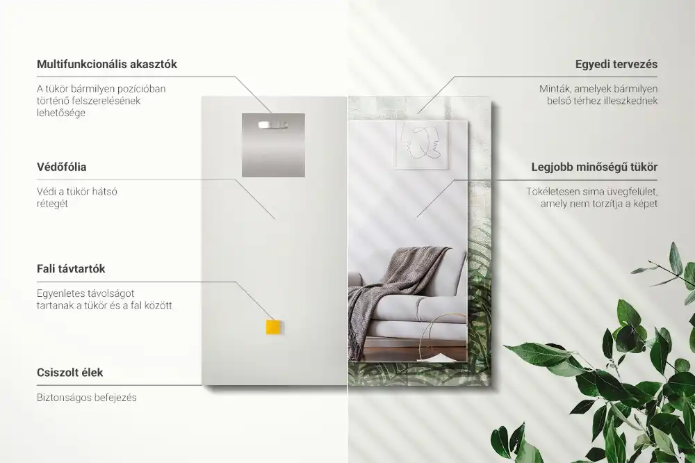 Obdĺžnikové ozdobné zrkadlo Zelené listy papradia