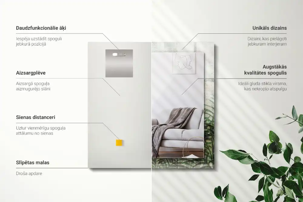 Obdĺžnikové ozdobné zrkadlo Zelené listy papradia