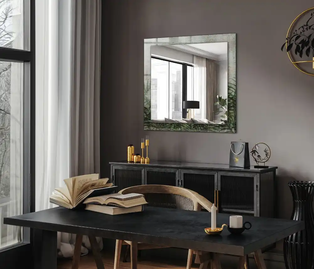 Obdĺžnikové ozdobné zrkadlo Zelené listy papradia