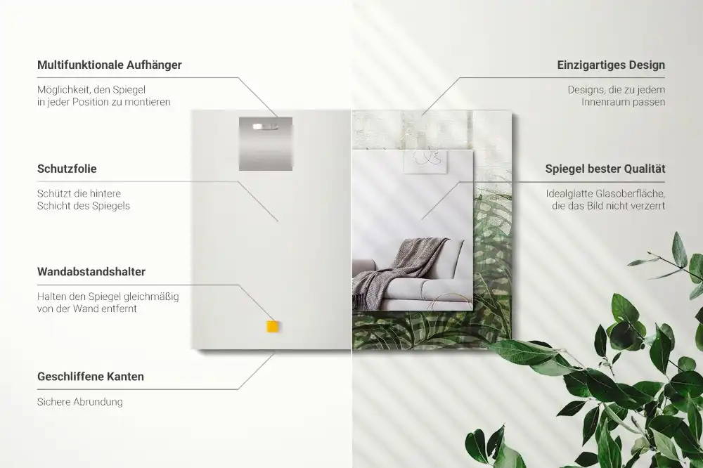 Obdĺžnikové ozdobné zrkadlo Zelené listy papradia