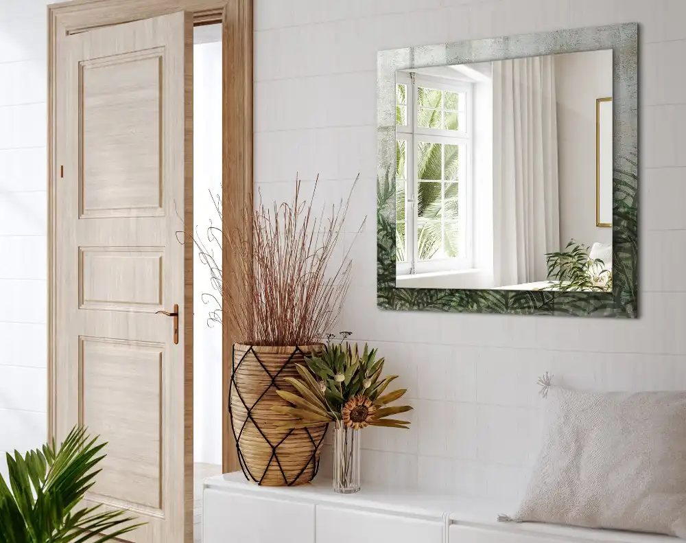 Obdĺžnikové ozdobné zrkadlo Zelené listy papradia