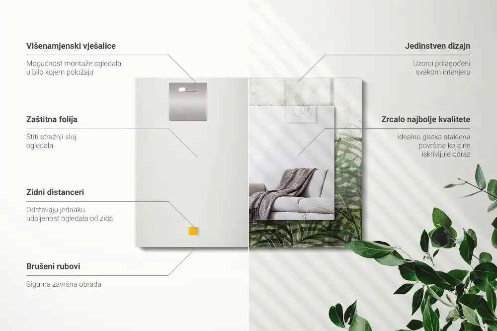 Obdĺžnikové ozdobné zrkadlo Zelené listy papradia