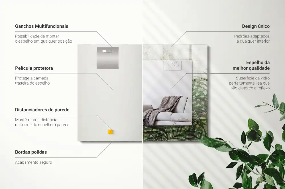 Obdĺžnikové ozdobné zrkadlo Zelené listy papradia