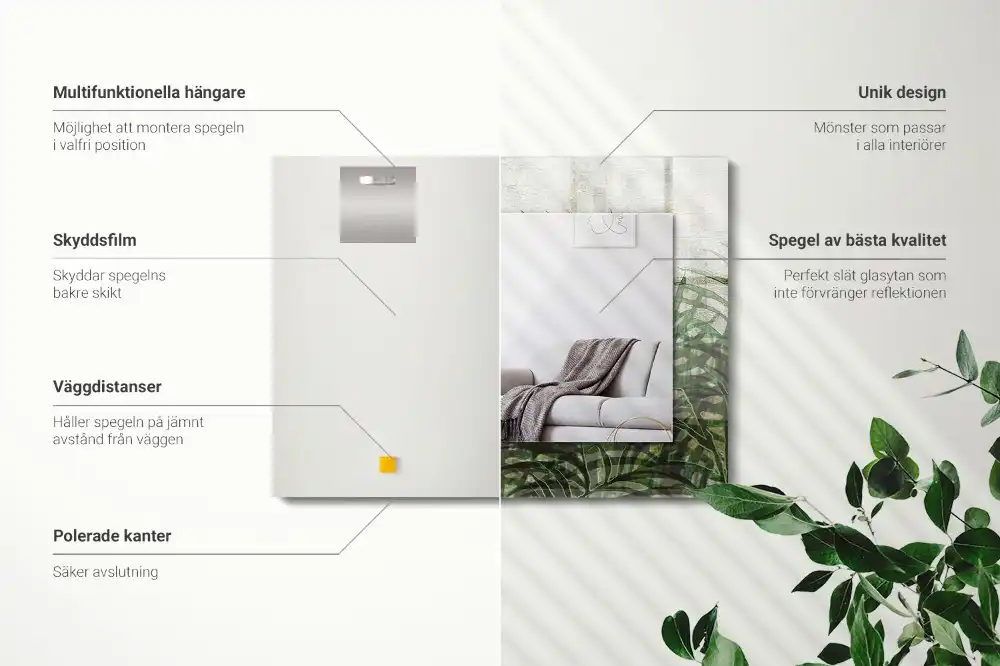 Obdĺžnikové ozdobné zrkadlo Zelené listy papradia