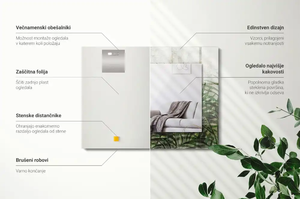 Obdĺžnikové ozdobné zrkadlo Zelené listy papradia