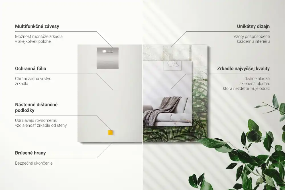 Obdĺžnikové ozdobné zrkadlo Zelené listy papradia