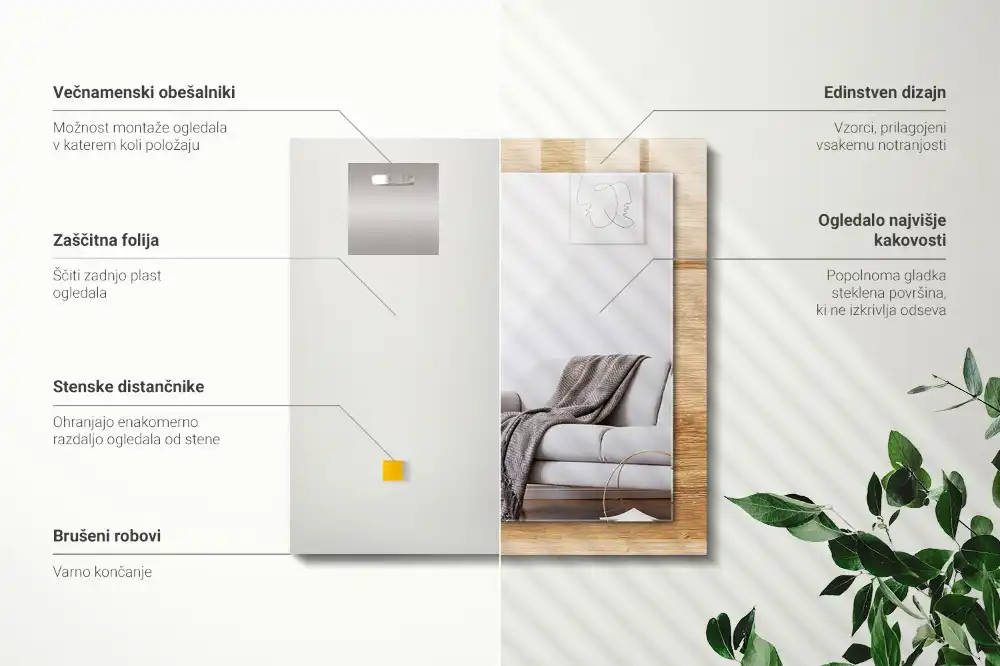 Obdĺžnikové dekoračné zrkadlo Drevo so štruktúrou