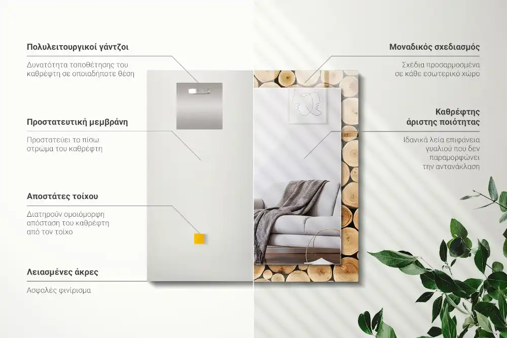 Obdĺžnikové zrkadlo s motívom Prierezy kmeňov stromov