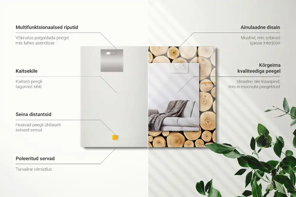 Obdĺžnikové zrkadlo s motívom Prierezy kmeňov stromov