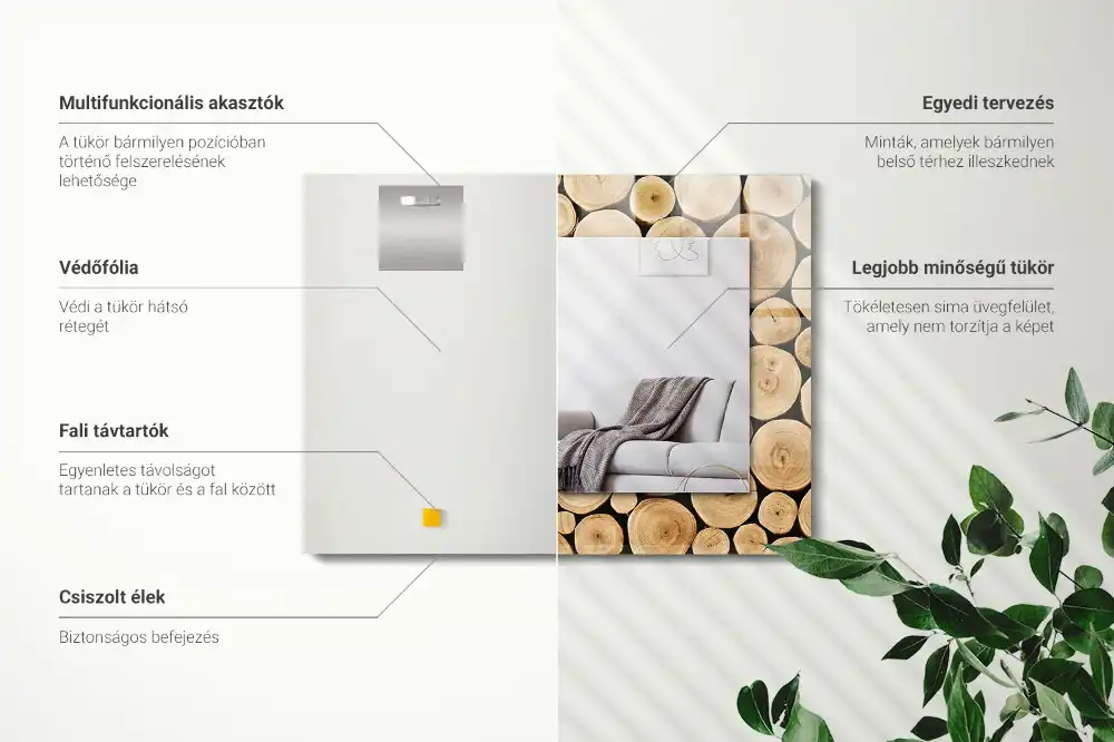 Obdĺžnikové zrkadlo s motívom Prierezy kmeňov stromov