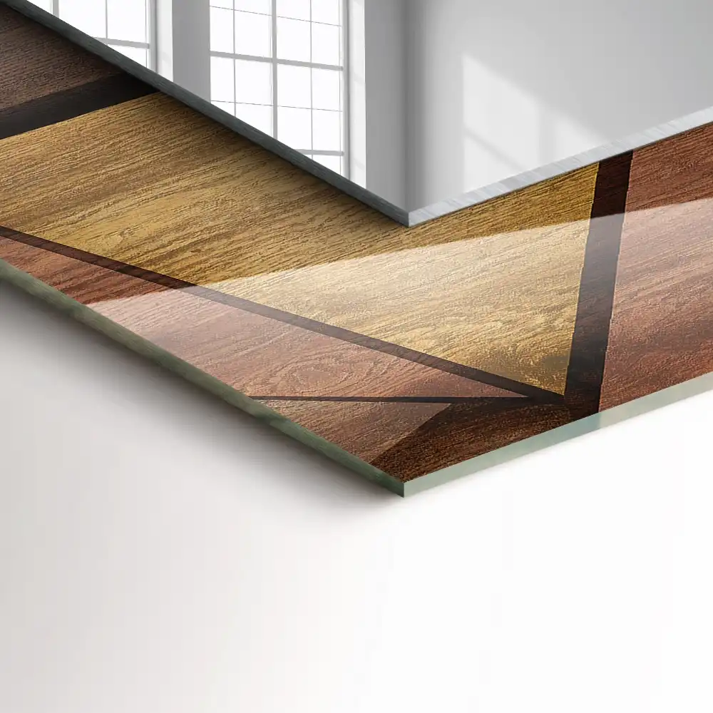 Obdĺžnikové dekoračné zrkadlo Drevené geometrické vzory