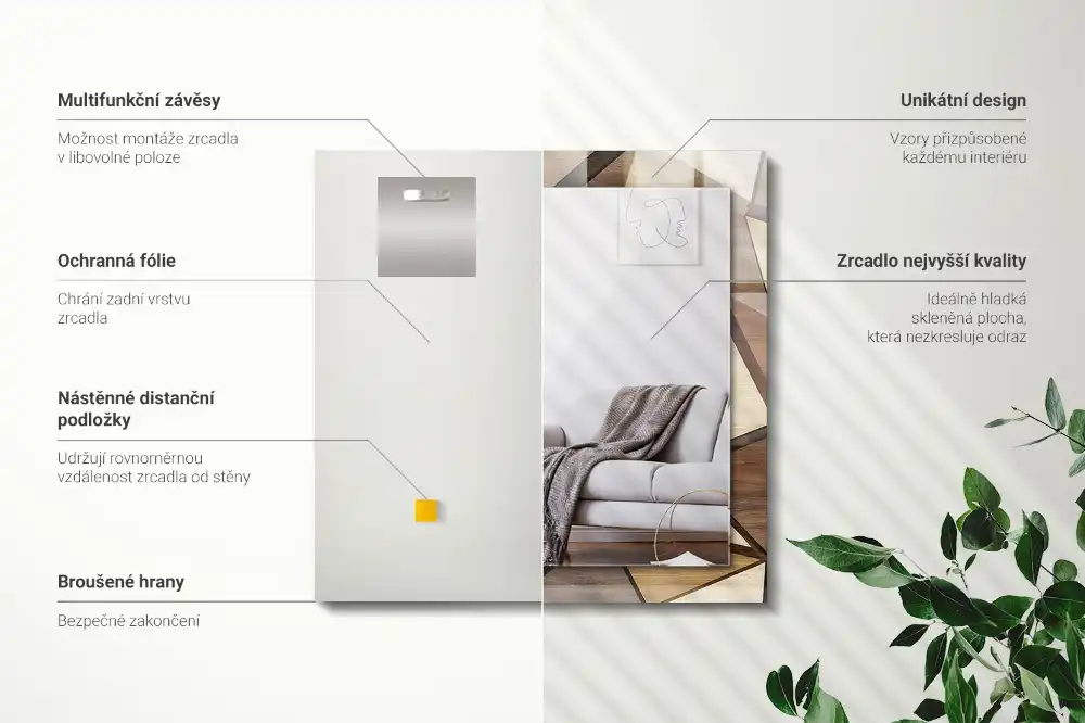 Obdĺžnikové dekoračné zrkadlo Drevené geometrické vzory