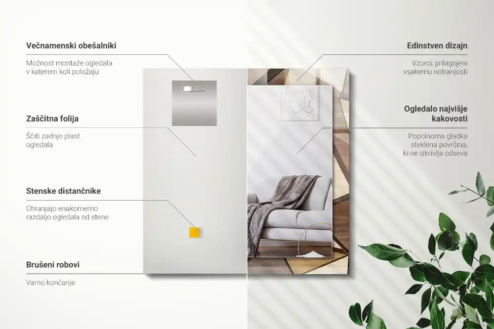 Obdĺžnikové dekoračné zrkadlo Drevené geometrické vzory