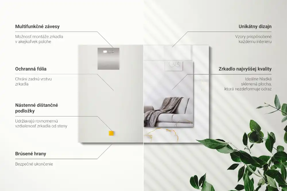 Obdĺžnikové ozdobné zrkadlo Biely mramorový vzor