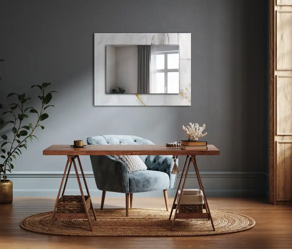 Obdĺžnikové zrkadlo s motívom Biely mramorový vzor