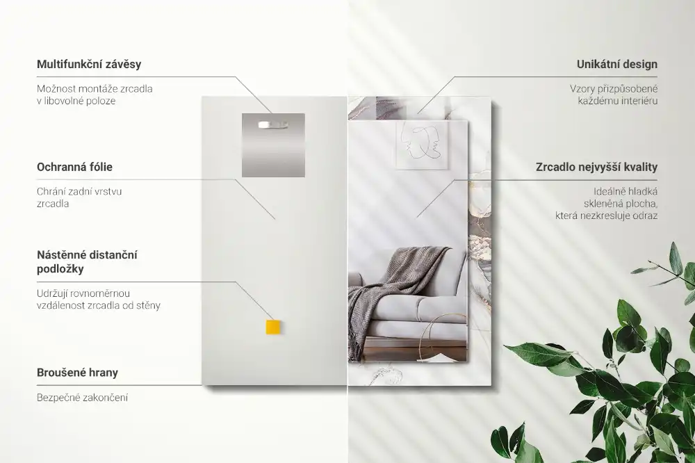 Obdĺžnikové dekoračné zrkadlo Abstraktné umenie z mramoru