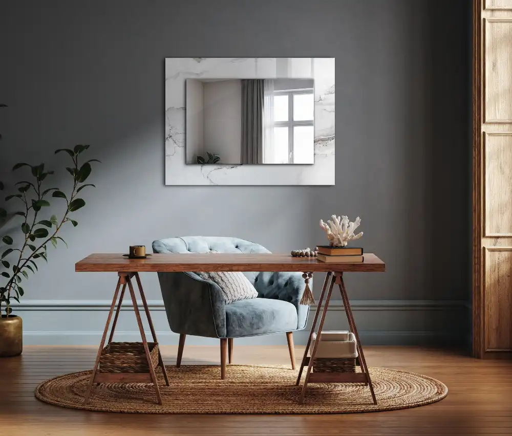 Obdĺžnikové ozdobné zrkadlo Biely mramorový vzor