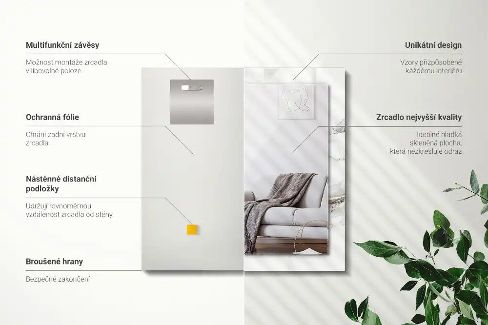 Obdĺžnikové ozdobné zrkadlo Biely mramorový vzor