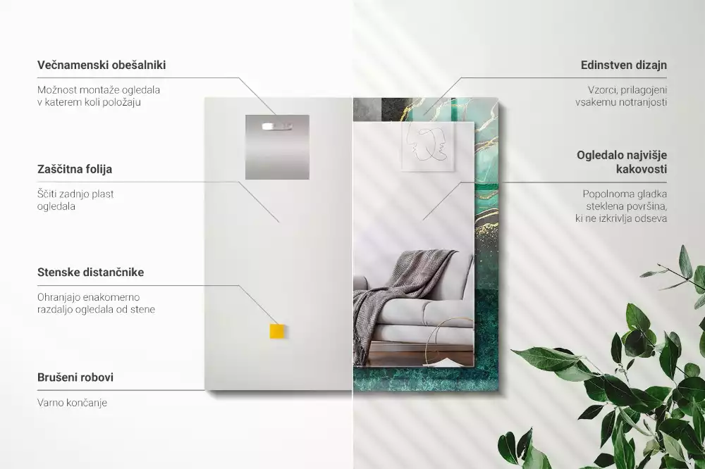 Obdĺžnikové dekoračné zrkadlo Zelené abstraktné vzory