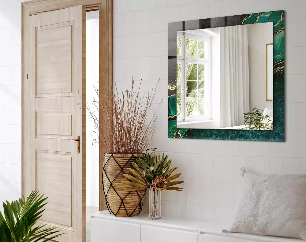 Obdĺžnikové dekoračné zrkadlo Zelené abstraktné vzory