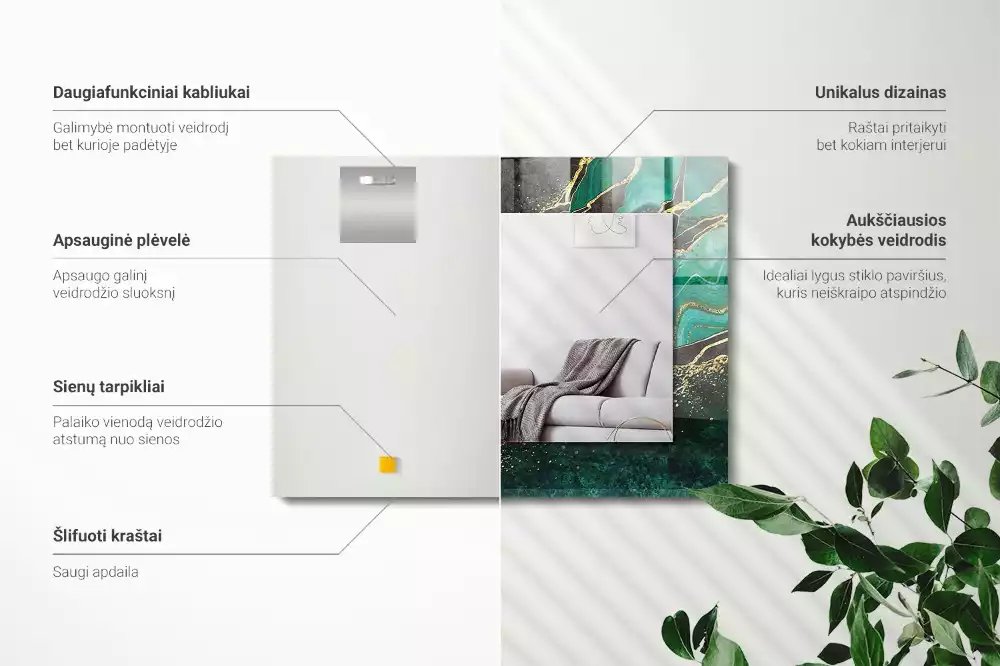 Obdĺžnikové dekoračné zrkadlo Zelené abstraktné vzory