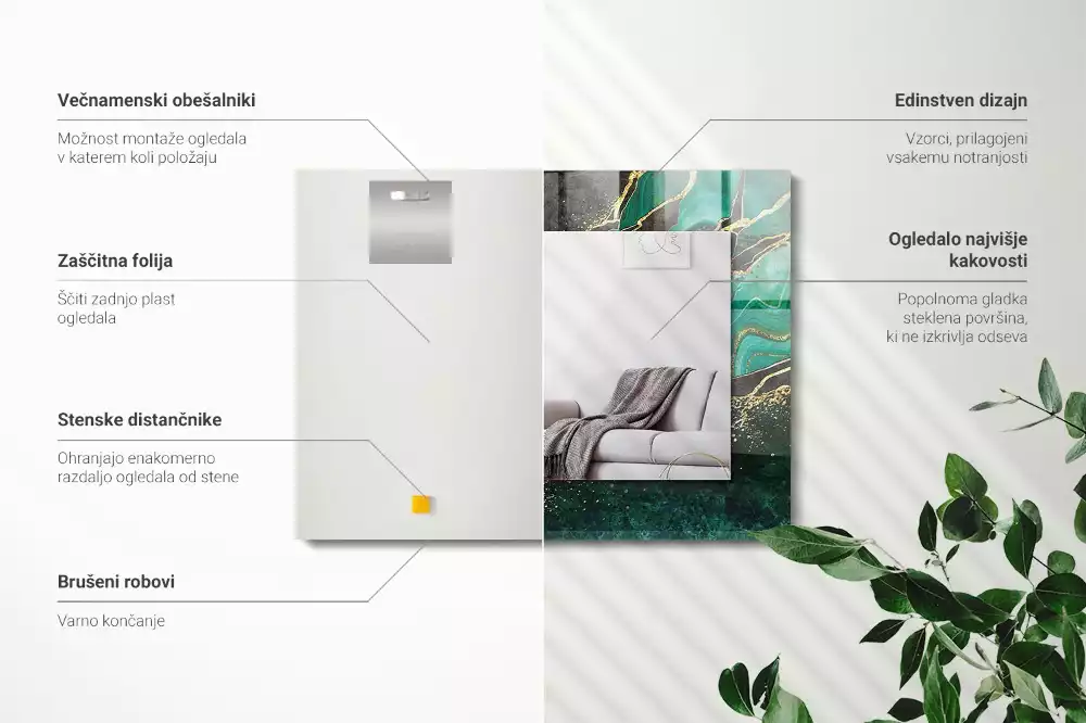 Obdĺžnikové dekoračné zrkadlo Zelené abstraktné vzory