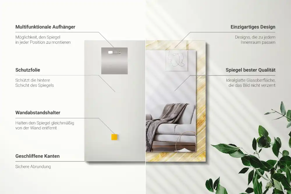 Obdĺžnikové zrkadlo s motívom Žlté abstraktné čiary