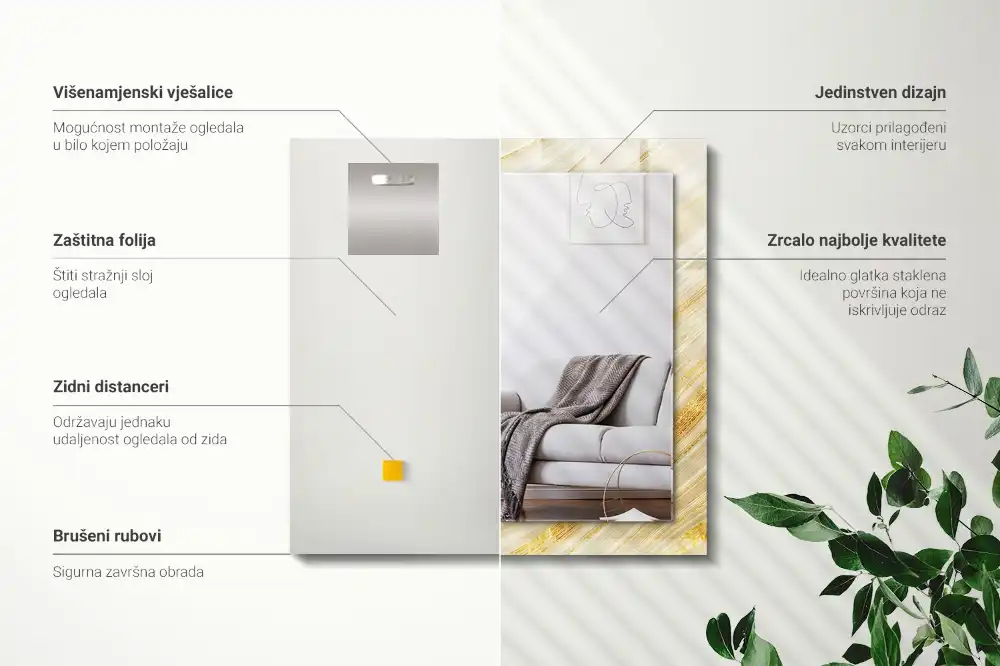 Obdĺžnikové zrkadlo s motívom Žlté abstraktné čiary