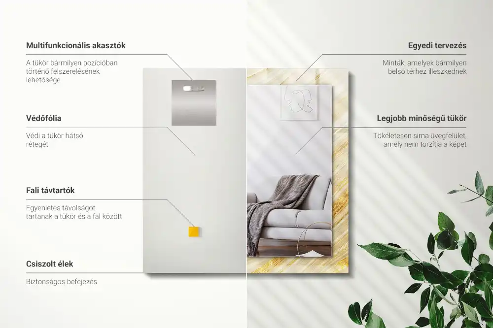 Obdĺžnikové zrkadlo s motívom Žlté abstraktné čiary