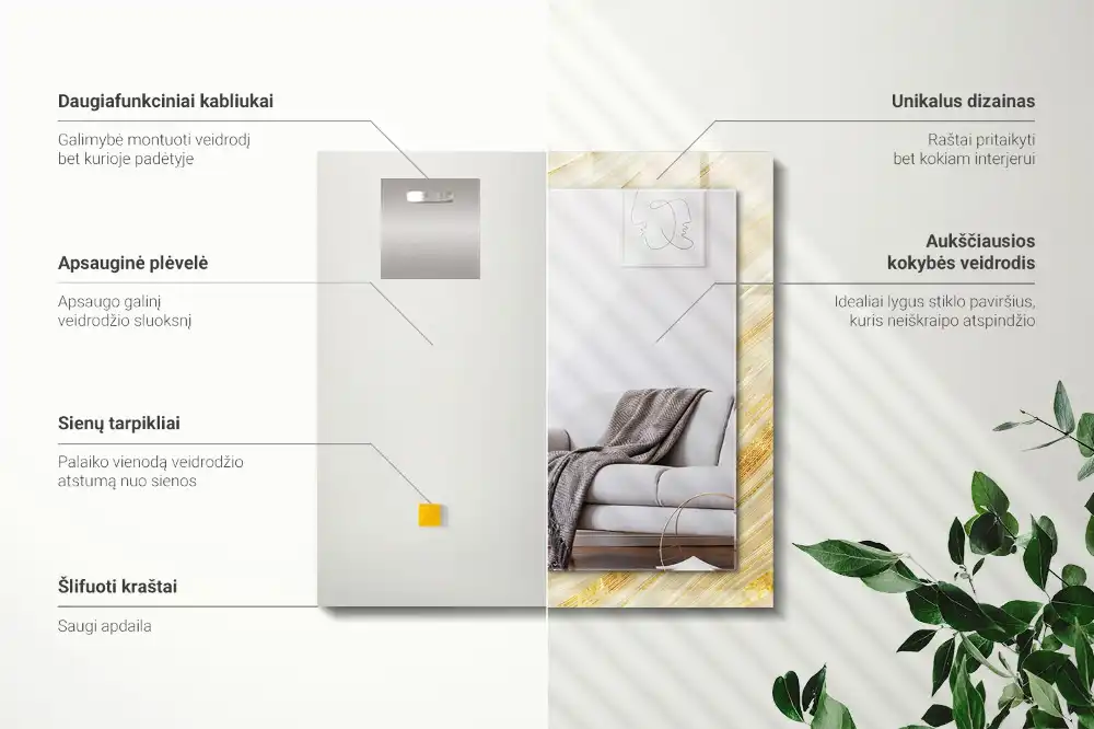 Obdĺžnikové zrkadlo s motívom Žlté abstraktné čiary