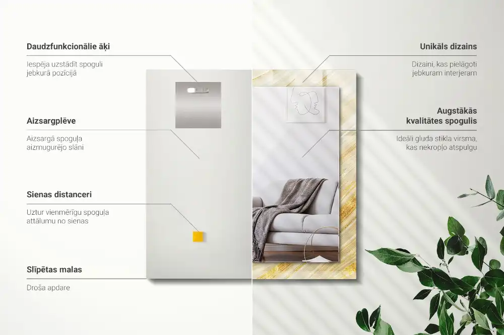 Obdĺžnikové zrkadlo s motívom Žlté abstraktné čiary