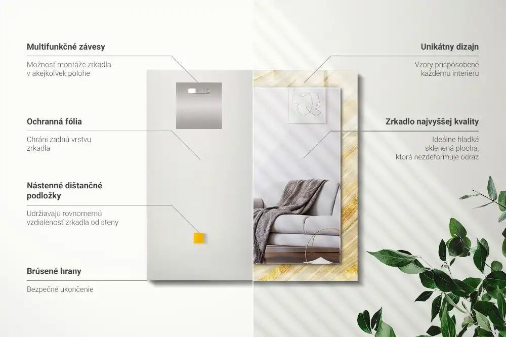 Obdĺžnikové zrkadlo s motívom Žlté abstraktné čiary