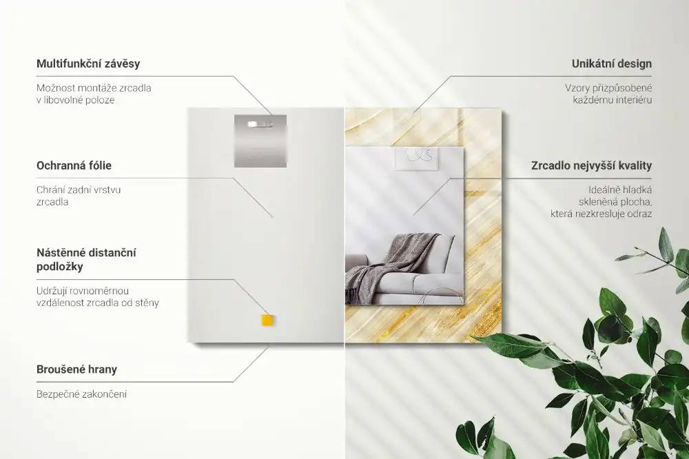 Obdĺžnikové zrkadlo s motívom Žlté abstraktné čiary