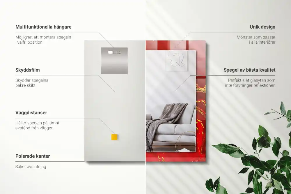 Obdĺžnikové dekoračné zrkadlo Abstraktná červená farba