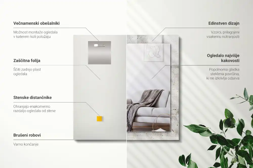 Obdĺžnikové ozdobné zrkadlo Prasknutá betónová stena