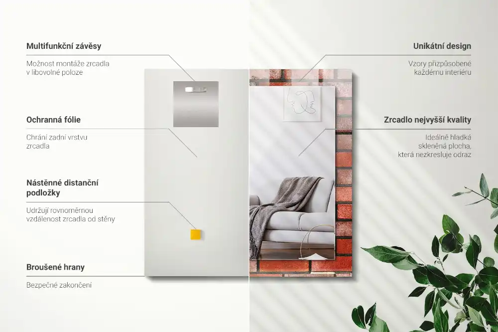 Obdĺžnikové dekoračné zrkadlo Červená tehlová stena