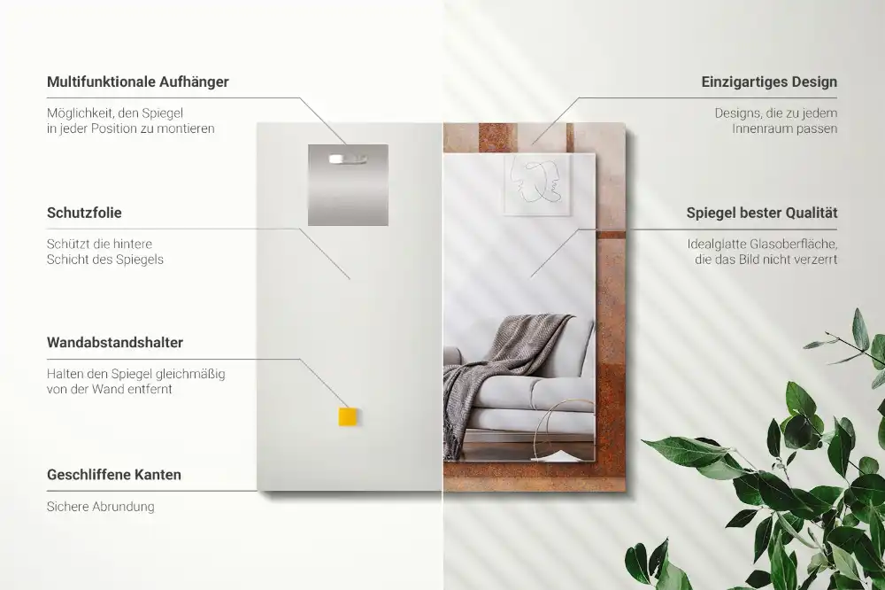 Obdĺžnikové zrkadlo s motívom Hrdzavý kovový povrch