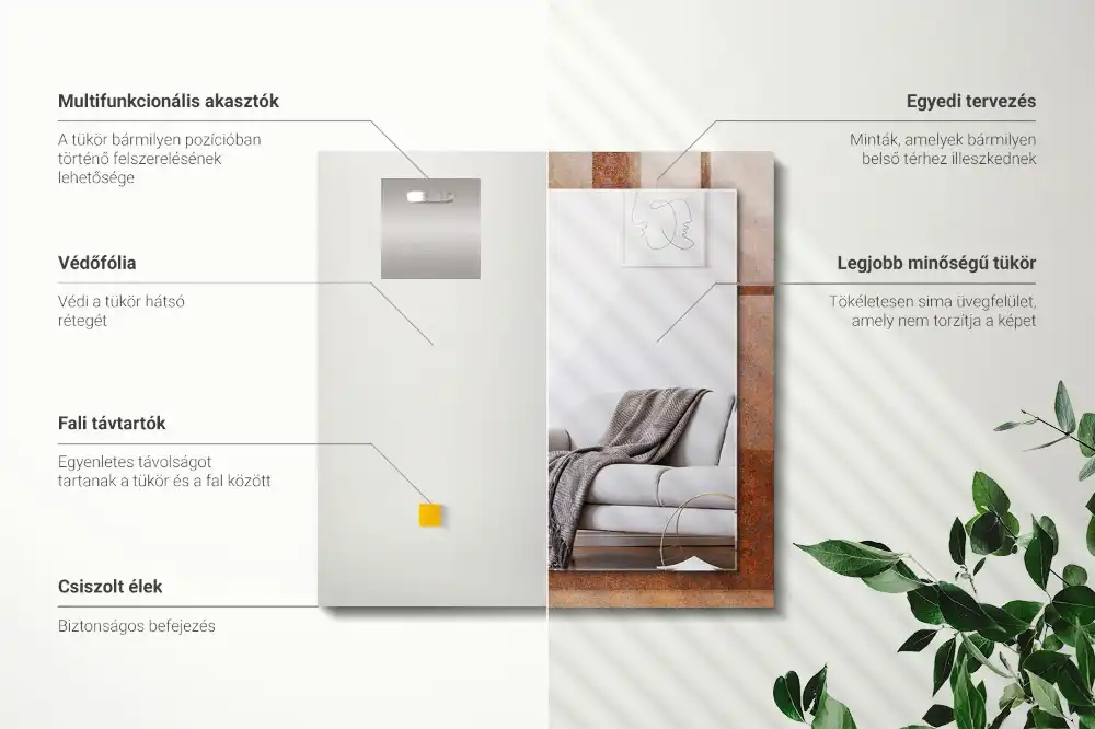 Obdĺžnikové zrkadlo s motívom Hrdzavý kovový povrch