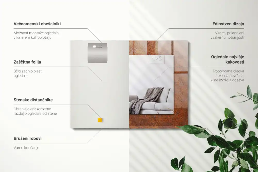 Obdĺžnikové zrkadlo s motívom Hrdzavý kovový povrch