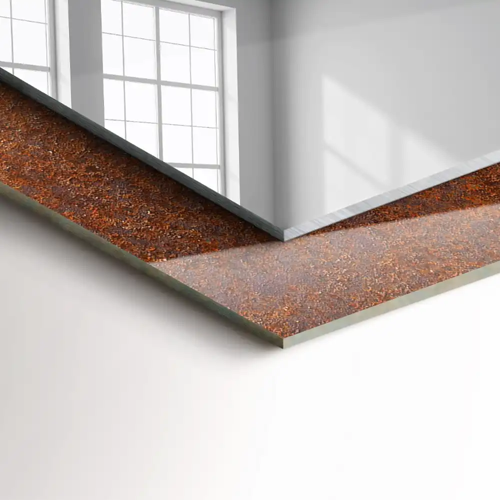 Obdĺžnikové zrkadlo s motívom Hrdzavý kovový povrch