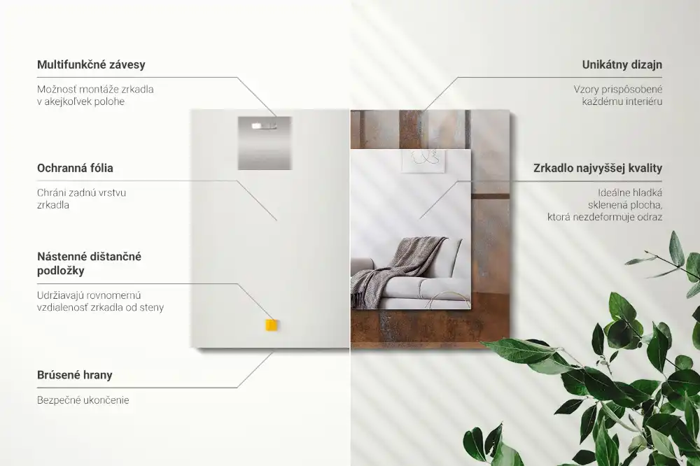 Obdĺžnikové ozdobné zrkadlo Módny hrdzavý kov