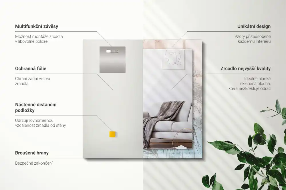 Obdĺžnikové ozdobné zrkadlo Pastelové rastliny