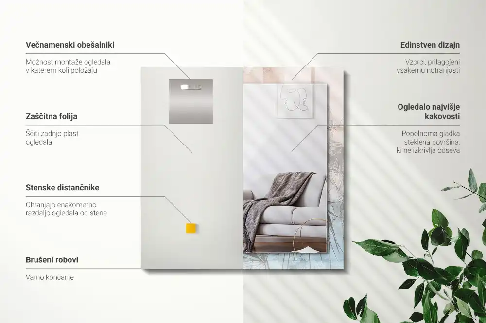 Obdĺžnikové ozdobné zrkadlo Pastelové rastliny