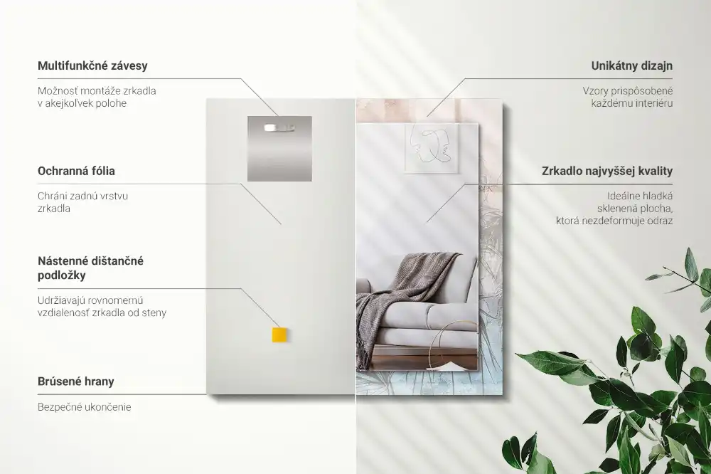 Obdĺžnikové ozdobné zrkadlo Pastelové rastliny