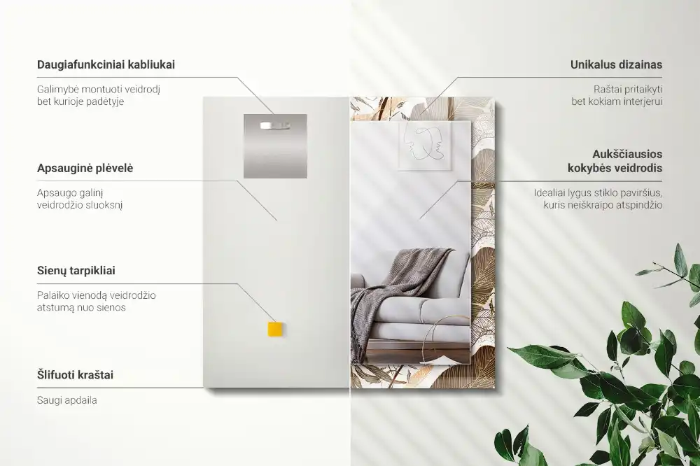 Obdĺžnikové dekoračné zrkadlo Tropický vzor listov